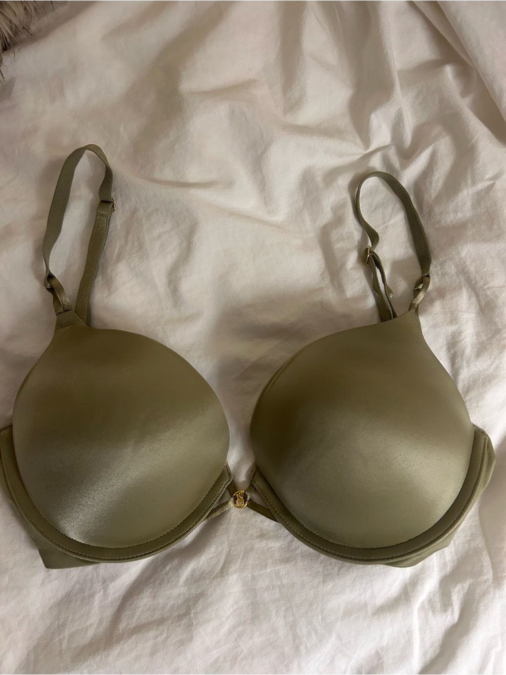 Victoria’s Secret Olive Green Push-Up Bra Gold Logo 34C
